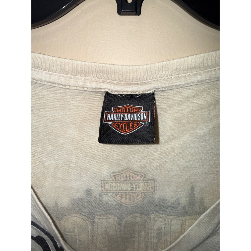 Harley-Davidson Chicago Illinois V-Neck Graphic T-Shirt Cream Womens Bravado - Picture 3 of 4